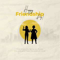 Happy Friendship Day concept vector illustration. Greeting card, back view of the friends' group. Abstract vector illustration.
