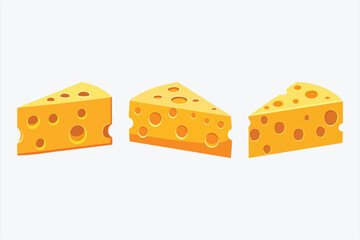 Three Cartoon Cheese Wedges with Holes on a White Background