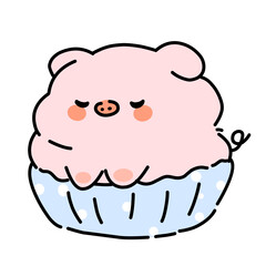 Animal pig cupcake cartoon illustration art