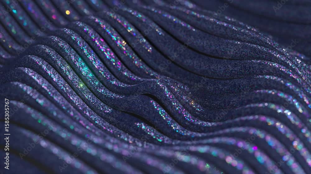Poster luxurious dark fabric glittering with iridescent rainbow reflections, undulating smoothly and creati