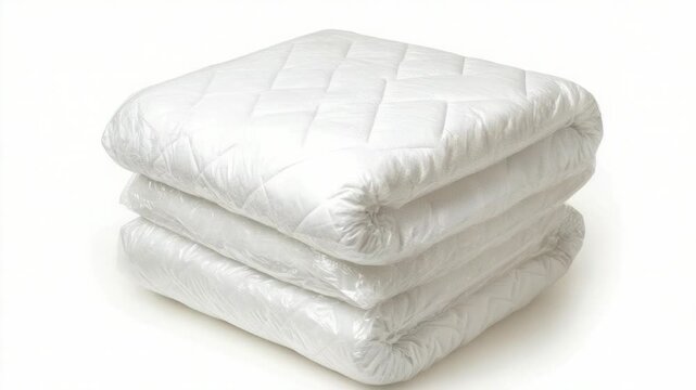 Four white quilts stacked high, great for display or photography prop