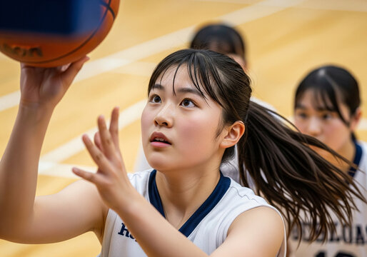  Focused High School Girl Playing Basketball