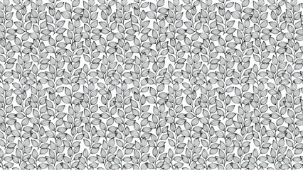 Seamless pattern of hand drawn leaves on a white background in a repeating vertical design style