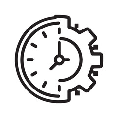 Time management and productivity icon with clock and gear, representing efficiency, workflow, and process optimization.