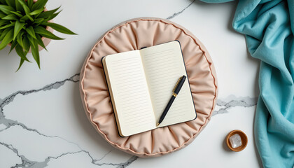 Creative writing space home office image minimalist top-down view inspiration