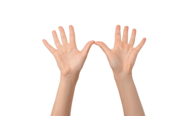 Hands are raised together in a friendly manner, isolated on white, PNG