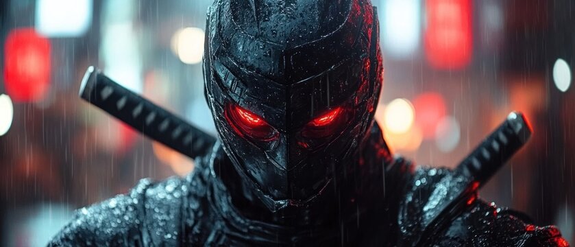 Mysterious ninja in the rain