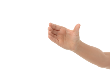 An open hand reaching out in a welcoming gesture, isolated on white, PNG