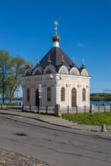 Chapel of the Kazan Icon of the Mother of God, historic orthodox landmark on the Volga River embankment in Rybinsk, Russia