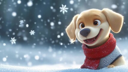 A dog wears a red scarf while playing in the snow - Powered by Adobe