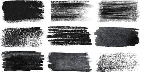 Black Dry Brush Stroke Set &ndash; Grunge Ink Textures & Watercolor Smears Pack