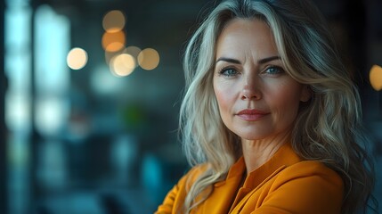 Obraz premium Mature focused businesswoman holding a pen portraying strategic leadership
