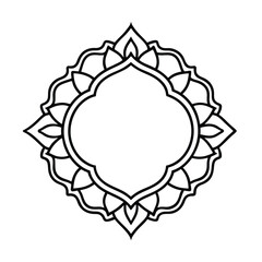 Vector lotus flower frame with golden lines in Asian floral decorative style vector line art on white background