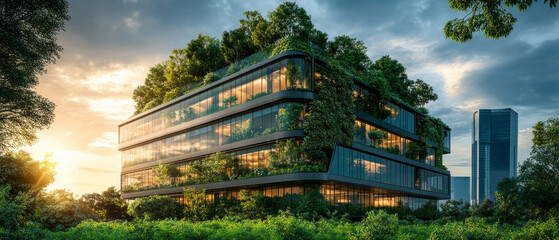 A modern building covered in greenery is useful for topics related to ecology and sustainability.