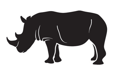 silhouette image of a two-horned rhinoceros with a transparent background