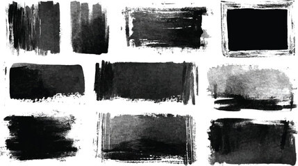 Grunge Brush Frame Collection – Black Ink Rectangle Strokes & Textured Smudges