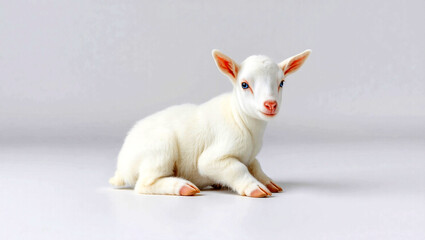 Cute Albino Baby Goat with Blue Eyes - Minimalist Studio Shot, Isolated
