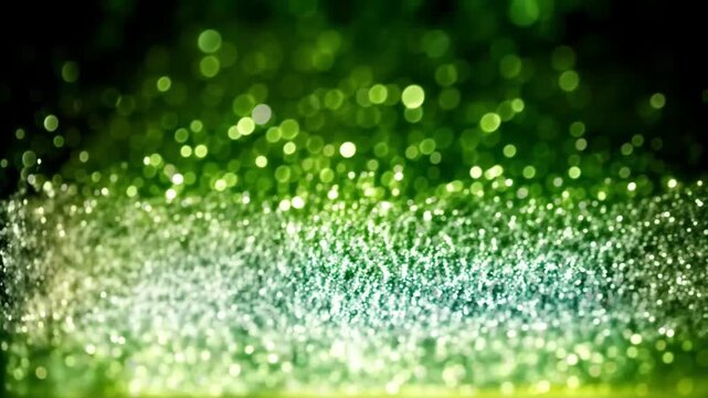 Green Shimmer, Floating Lumina, Mystic Green Particle Dance, green and white shimmering particles float gracefully against dark background, captivating effect, reminiscent glowing mist. Loop animation