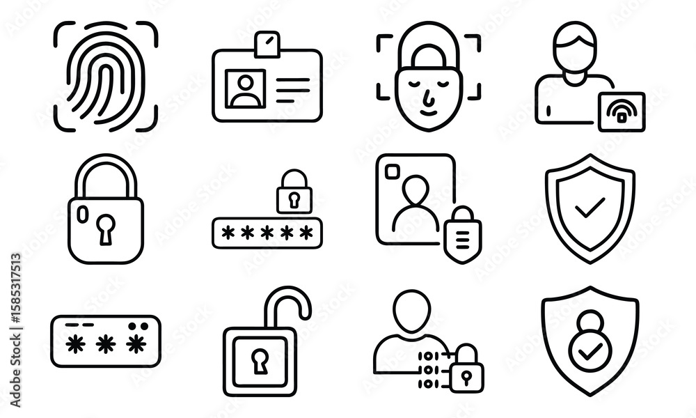 Poster secure authentication icons illustrating biometrics password protection and data privacy concepts