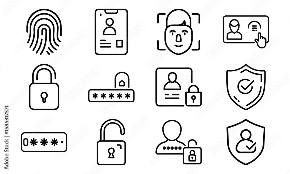 Poster security authentication and verification methods icons representing user identification and safety