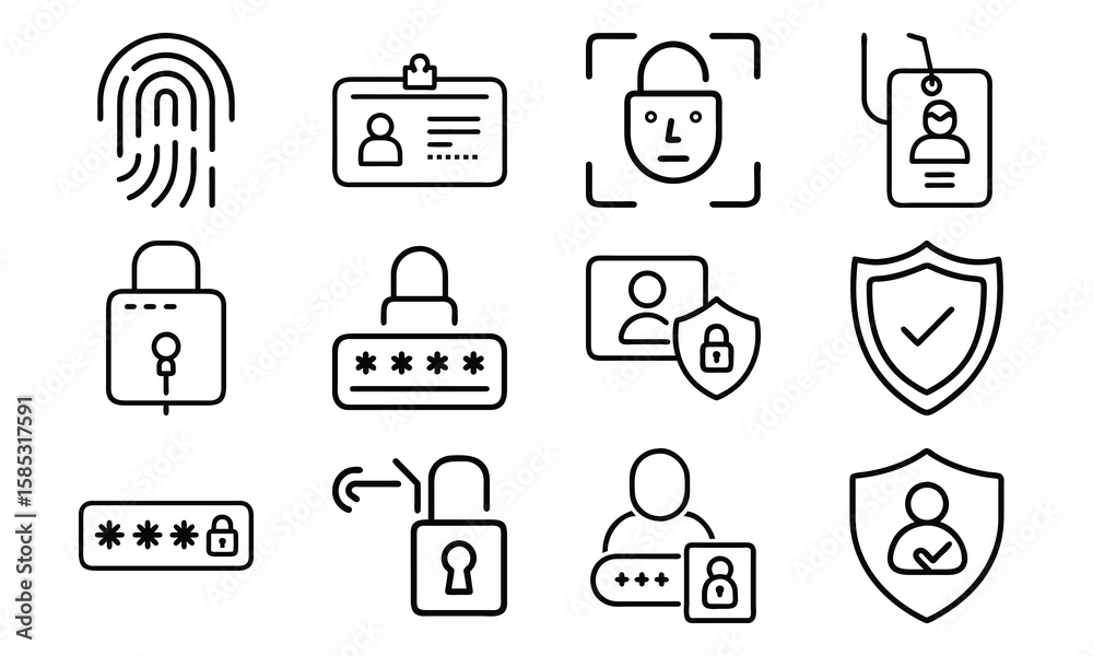 Poster cybersecurity icons and symbols for data protection authentication and user authorization