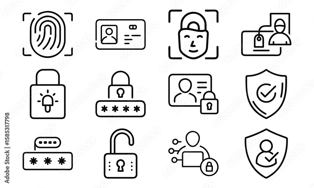 Poster secure authentication and protection icons illustrating digital security and privacy concepts