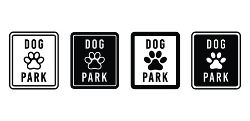 Dog Park Sign Icons Black And White Paw Print Symbols Vector Design Template