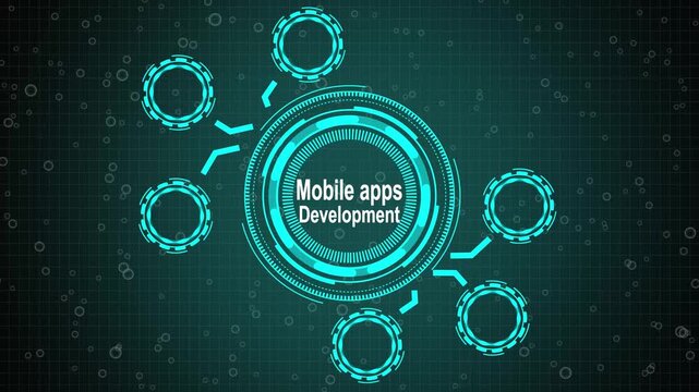 grid background animation. Internet business Technology and network concept. A Mobile apps Development concept button on a futuristic technology privacy concept. digital technology 4k video animation.