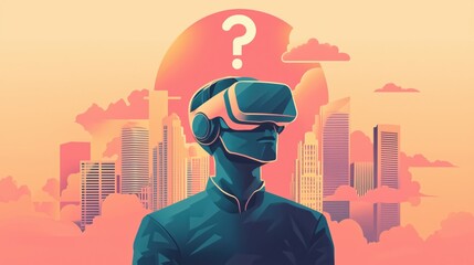 Futuristic Knowledge Headset with Question Mark - Immersive Tech Illustration