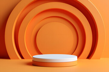 Obraz premium Orange geometric background with white podium for product display mockup