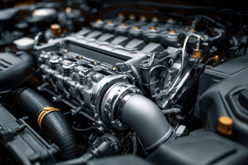 Fototapeta premium the engine under the hood of a modern car. 3D Illustration. 
