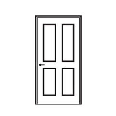 Simple illustration of a closed door design in a minimalist black and white graphic with a basic concept