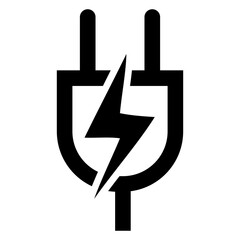 Icono enchufe eléctrico con cable con líneas y rayo o relámpago © teracreonte