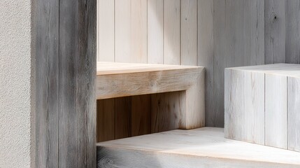 Modern wooden structure detail with light gray and white panels