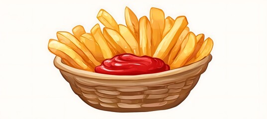 A basket of crispy golden French fries with ketchup 