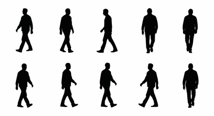 Man Walking Silhouette Set – Includes Normal Walking Poses in Vector Style on White Background
