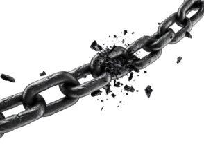 A metal chain breaking apart