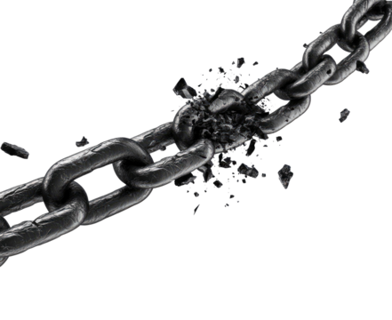 A metal chain breaking apart