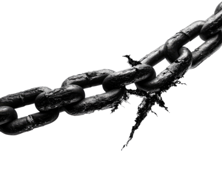 Broken chain on black background