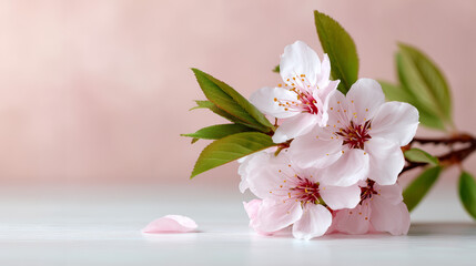 Delicate Pink Flower Branch On White Surface