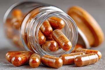 Nutritional supplements on kitchen counter boosting health and metabolism