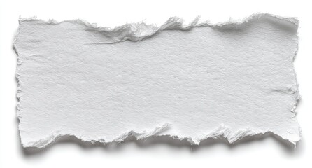A rectangular piece of torn, off-white paper with ragged, uneven edges, isolated on a white background, showing subtle texture