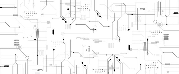Vector Technology black circuit diagram concept. Abstract technology on white background. High-tech circuit board.