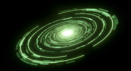 Obraz premium Green Spiral Galaxy Rendering with Bright Core in Cosmic Space Background
