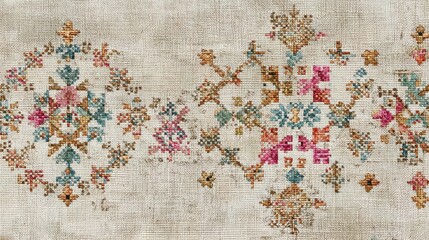 Intricate vintage floral pattern on antique textile fabric with ornamental design