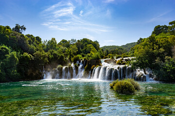 Scenic Waterfalls and lakes in a Lush Green Forest, National Park Krka, Skradin waterfalls , Croatia
