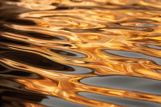 Abstract close-up of rippling water reflecting warm, golden light; creating swirling, textured patterns of dark and light browns and oranges