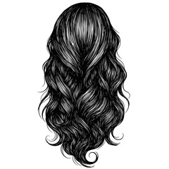 Vintage ink sketch of woman&rsquo;s long hair back view, hand-drawn black and white illustration