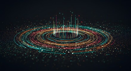 Colorful Abstract Digital Wave Pattern with Light Waves and Geometric Circular Motion