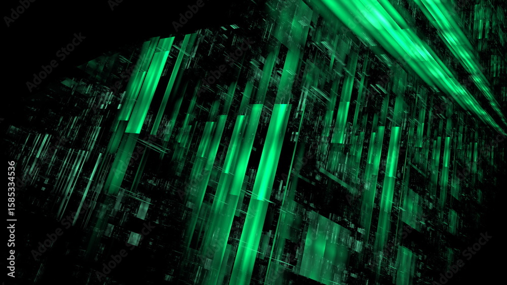 Poster abstract green data streams form a vibrant digital landscape, representing interconnected technology